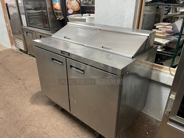 Delfield 4448NP-12 48 inch 2 Door Front Breathing Commercial Refrigerated Sandwich Prep Table with Casters 120 Volt NSF - Image 5 of 8