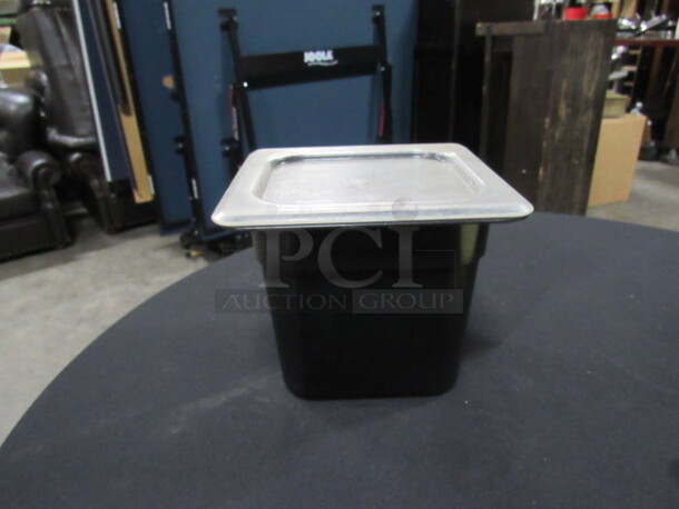1/6 Size 6 Inch Deep Black Food Storage Container With Lid. 2XBID