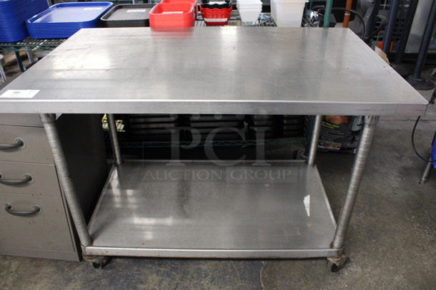 Stainless Steel Commercial Table w/ Metal Under Shelf on Commercial Casters. 48x30x34