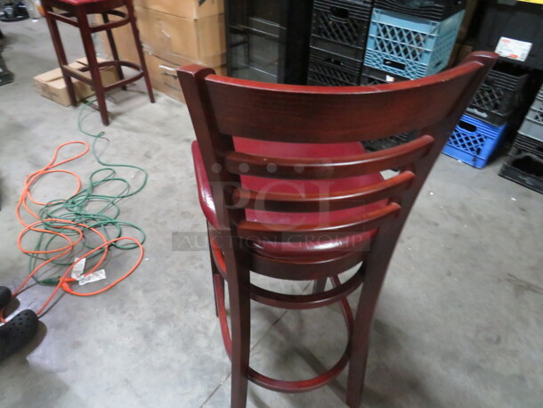 Wooden Bar Height Chair With A Cushioned Seat, And Footrest.  - Image 3 of 3