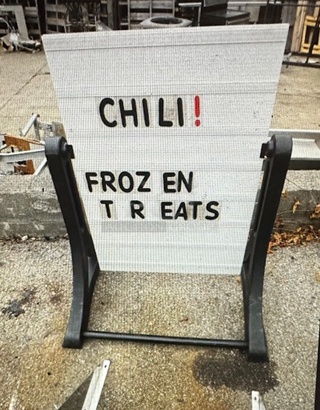 One Dual Sided Sidewalk Sign With Extra Letters/Numbers.