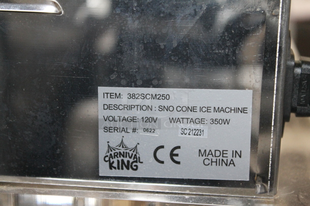 BRAND NEW SCRATCH AND DENT! Carnival King 382SCM250 Stainless Steel Commercial Ice Shaver on Poly Bin. 120 Volts, 1 Phase. Tested and Working! - Image 3 of 6