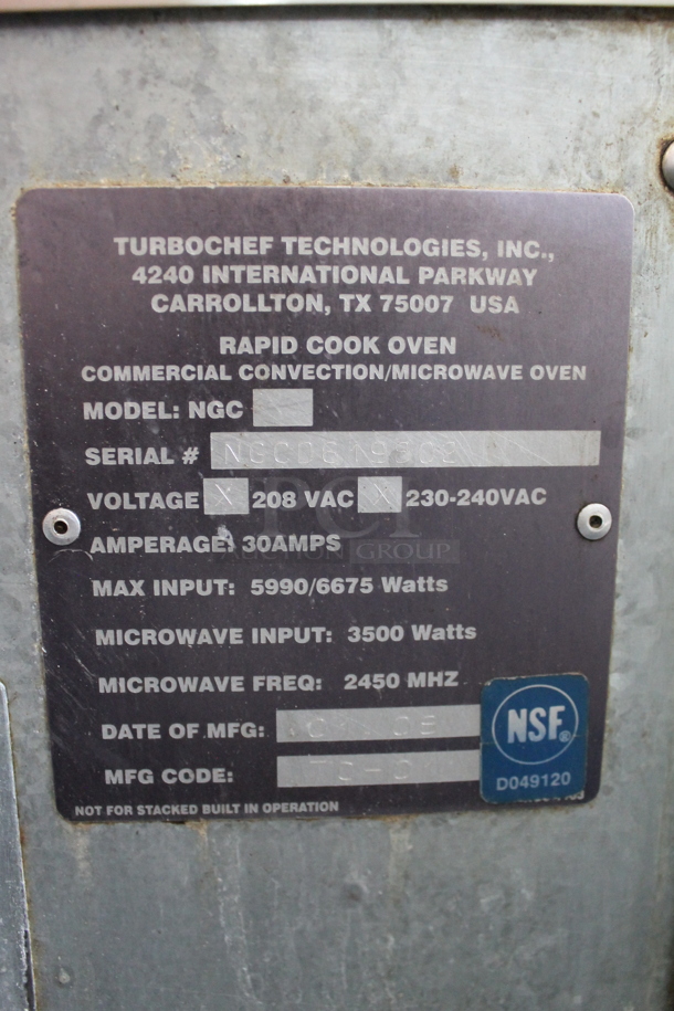 Turbochef NGC Stainless Steel Commercial Countertop Electric Powered Rapid Cook Oven. 208/240 Volts, 1 Phase. - Image 10 of 12