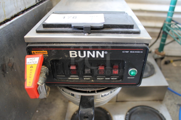 Bunn CWTF15 Stainless Steel Commercial Countertop 3 Burner Coffee Machine w/ Hot Water Dispenser and Metal Brew Basket. 120 Volts, 1 Phase.  - Image 9 of 9