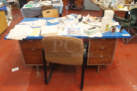 ALL ONE MONEY! Lot of 5 Drawer Desk w/ Contents and 2 Chairs. BUYER MUST REMOVE.