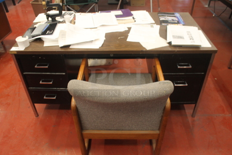 ALL ONE MONEY! Lot of Various Items Including Black Metal 5 Drawer Desk w/ Contents and Chair. BUYER MUST REMOVE.