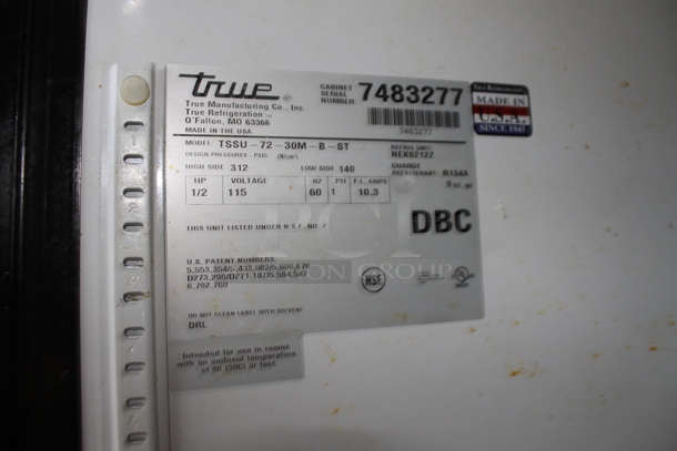 2012 True TSSU-72-30M-B-ST Stainless Steel Commercial Sandwich Salad Prep Table Bain Marie Mega Top on Commercial Casters. 115 Volts, 1 Phase. Tested and Powers On But Does Not Get Cold - Image 5 of 7