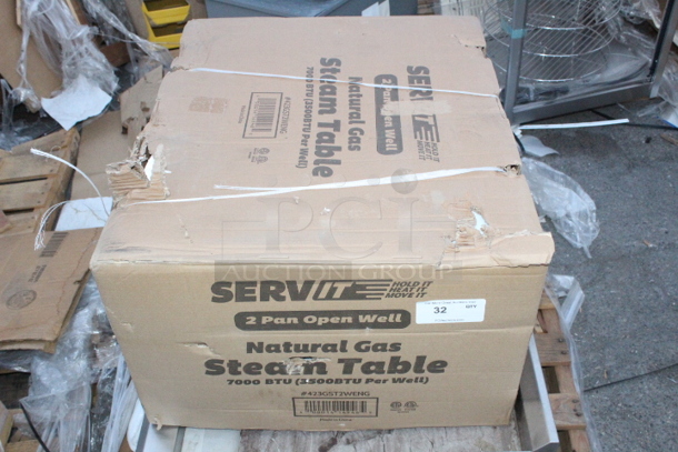 BRAND NEW SCRATCH & DENT! ServIt GST-2WE-NG Two Pan Open Well Natural Gas Steam Table with Undershelf - 7000 BTU 29 5/16 x 30 3/16 x 34. Original packaging is damaged.  - Image 3 of 5