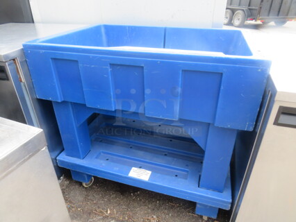 One Portable Blue Poly Drink Merchandiser With Under Shelf On Casters. 35.5X24X35