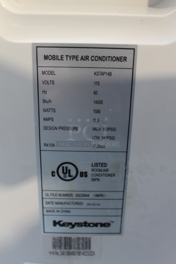 BRAND NEW SCRATCH AND DENT! Keystone KSTAP14B Metal Portable Air Conditioner. 115 Volts, 1 Phase. 14,000 BTU. Tested and Working! - Image 9 of 9