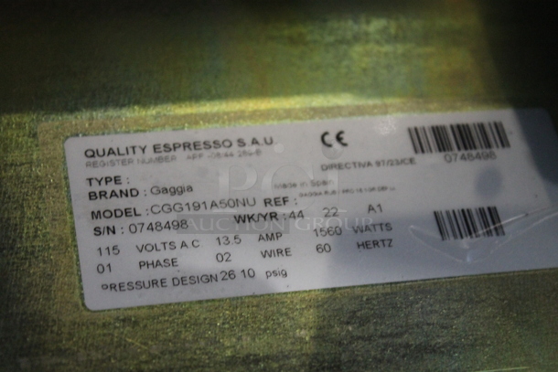 	BRAND NEW SCRATCH AND DENT! 2022 Gaggia CGG191A50NU Stainless Steel Commercial Countertop Single Group Espresso Machine w/ Portafilter and Steam Wand. 115 Volts, 1 Phase. Tested and Working! - Image 7 of 8