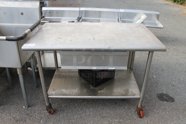 Stainless Steel Commercial Table w/ Drawer and Under Shelf on Commercial Casters. - Image 1 of 3