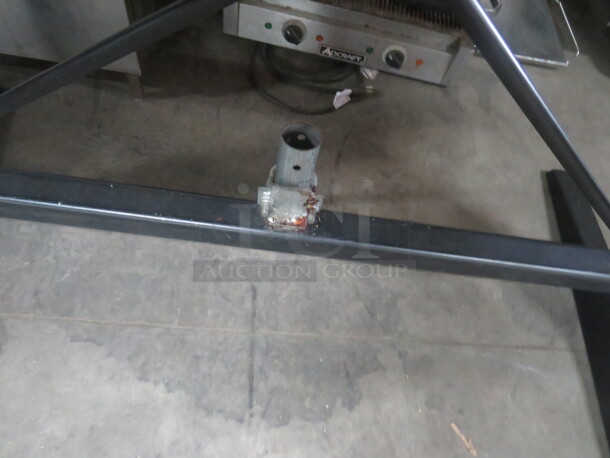 One Wooden Table Top, With An Umbrella Hole,  On A Bar Height Black Industrial Base. 72X28X42 - Image 3 of 3