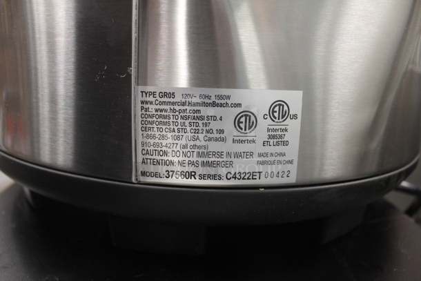 BRAND NEW SCRATCH AND DENT! 2022 Hamilton Beach 37560R Commercial Stainless Steel Electric Countertop 40/60 Cup Rice Cooker. 120V. Tested And Working!  - Image 6 of 8