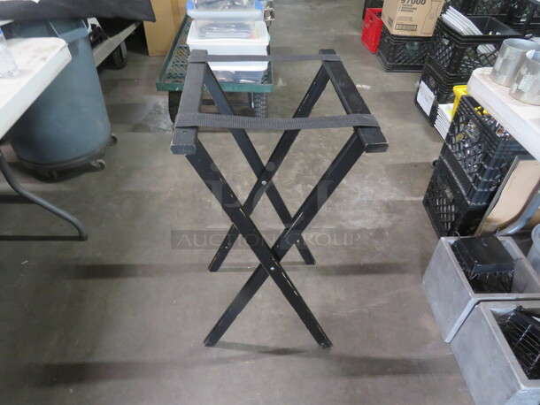 One Black Wooden Tray Stand. - Image 1 of 1