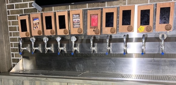 One Stainless Steel Beer Wall With 30 Taps, 30 Lenovo Tablets In Wooden Cases, ALL NOT WORKING!, And Stainless Drain Trays.  - Image 1 of 7