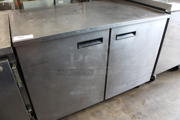 Delfield Model UC4148 Stainless Steel Commercial 2 Door Undercounter Cooler on Commercial Casters. 115 Volts, 1 Phase. 48x28.5x33.5. Tested and Does Not Power On