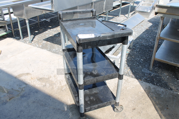 Qualite Black and Gray Poly 3 Tier Cart w/ Push Handles on Commercial Casters. - Image 3 of 7