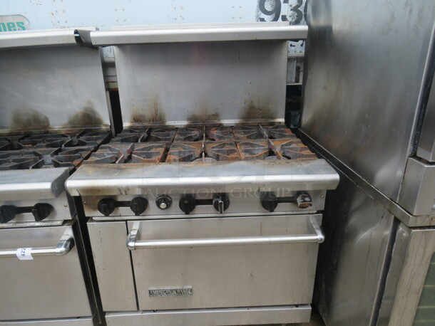 One American Range 6 Burner Natural Gas Range With 1 Rack, And SS Over Shelf. 36X33X56 - Image 1 of 3