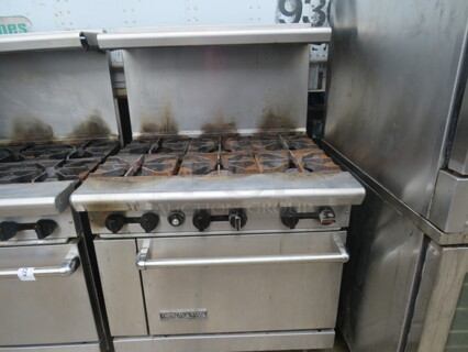 One American Range 6 Burner Natural Gas Range With 1 Rack, And SS Over Shelf. 36X33X56