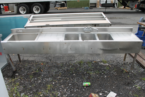 Stainless Steel Commercial 3 Bay Back Bar Sink w/ Ice Bin, 2 Drain Boards, Faucet and Handles. Bays 10x14x9.5. Drain Boards 18.5x16 - Image 2 of 6