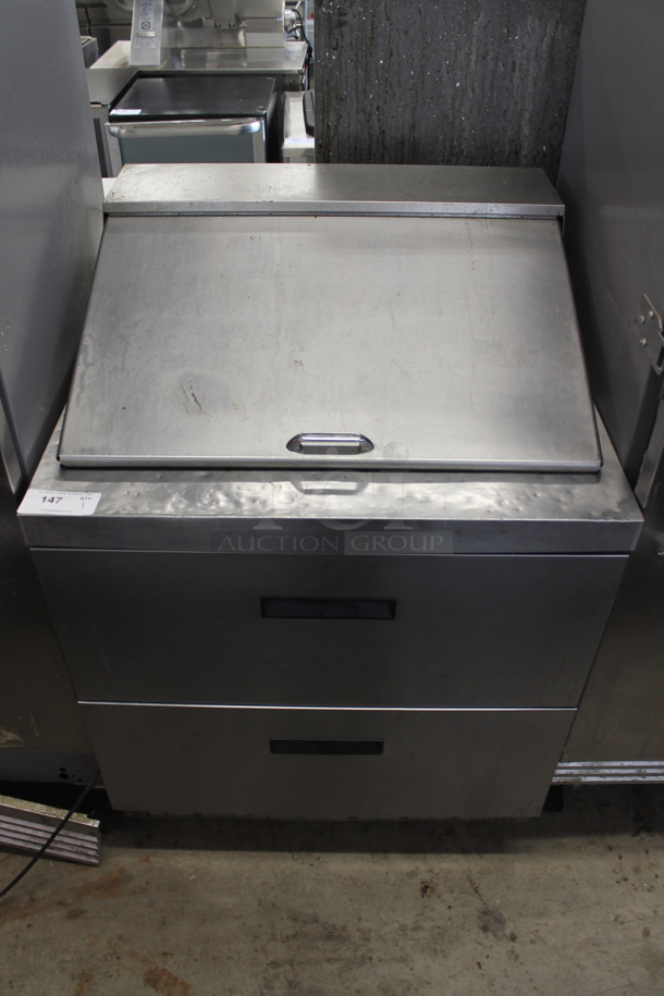 2015 Delfield D4432N-12M Stainless Steel Commercial Sandwich Salad Prep Table Bain Marie Mega Top w/ 2 Drawers. 115 Volts, 1 Phase. Tested and Working! - Image 1 of 6