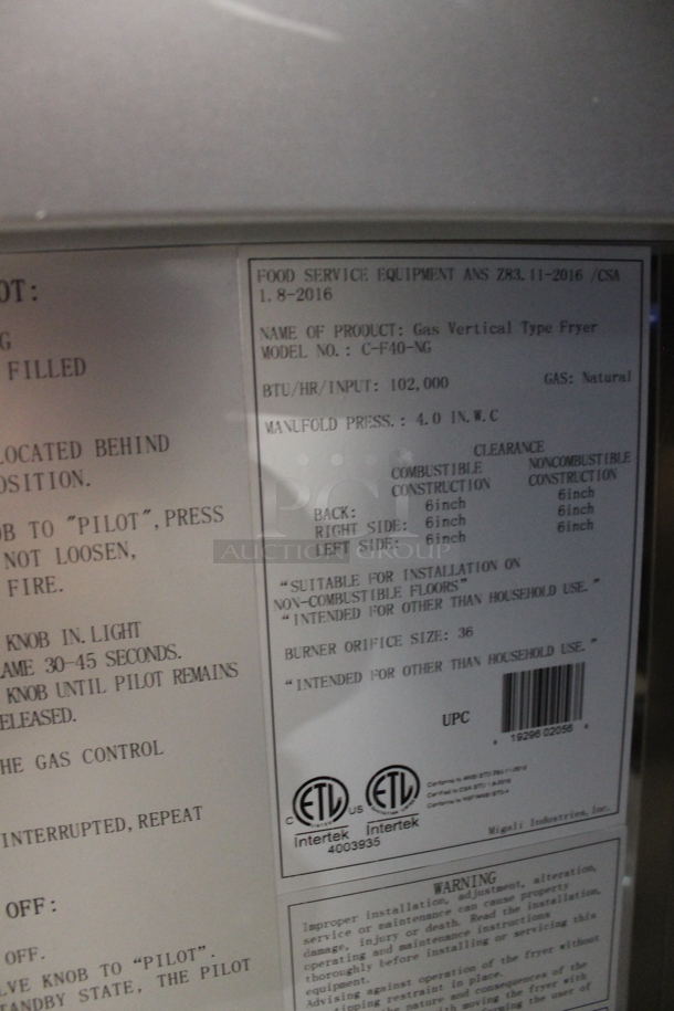 BRAND NEW SCRATCH AND DENT! 2016 Migali C-F40-NG Stainless Steel Commercial Floor Style Natural Gas Powered Deep Fat Fryer. 102,000 BTU. - Image 4 of 4