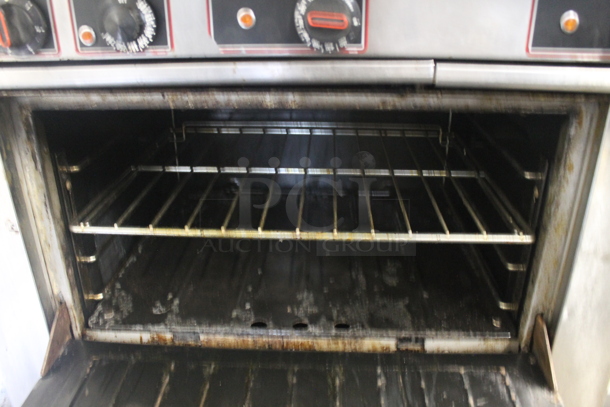 Garland Stainless Steel Commercial Electric Powered Flat Top Griddle w/ Thermostatic Controls, 2 Left Side Burners, Oven, Over Shelf and Back Splash. 208 Volts, 3 Phase. - Image 6 of 9