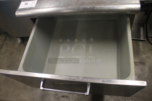 Stainless Steel Commercial Counter w/ 2 Drawers and Back Splash on Commercial Casters.  - Image 4 of 6