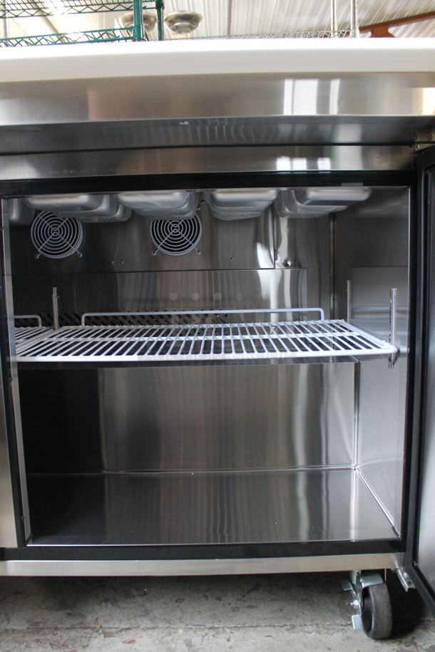 BRAND NEW! 2022 Atosa MSF8307GR Stainless Steel Commercial Sandwich Salad Prep Table Bain Marie Mega Top w/ Stainless Steel 1/6 Size Drop In Bins on Commercial Casters. 115 Volts, 1 Phase. Tested and Working! - Image 8 of 11