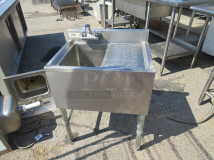 One Stainless Steel Hand Sink With Faucet And R Side Drain Board. 24X19X32