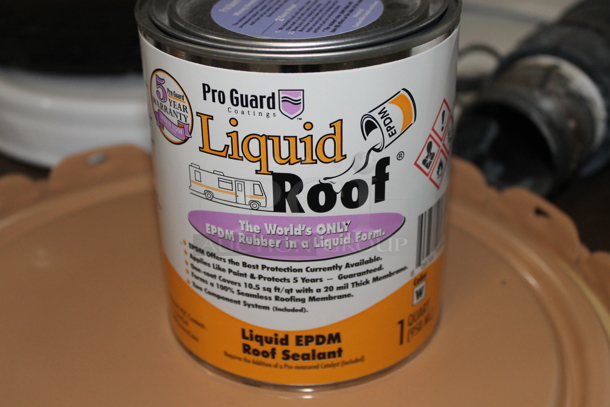 Wood Pattern Desk w/ Contents Including Liquid Roof, Liquid Rubber and Blue Magic Catalyst. - Image 6 of 10