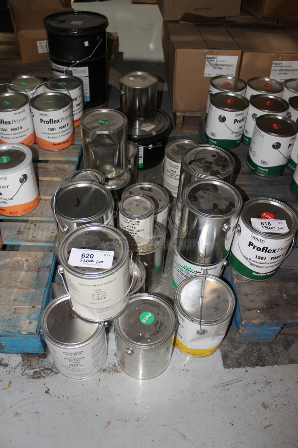 ALL ONE MONEY! Lot of Various Buckets Including EPDM Rubber Sealant Part B, Pro Guard Epoxy and Clear Blue Part B. BUYER MUST REMOVE. - Image 1 of 5