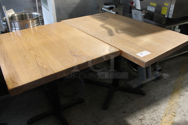 2 Wooden Dining Height Tables on Black Metal Table Base. 2 Times Your Bid! - Image 1 of 7