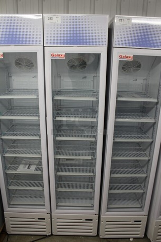 BRAND NEW SCRATCH AND DENT! Galaxy 177GDN5RBB Metal Commercial  16 1/2" White Swing Glass Door Merchandiser Refrigerator with Red, White, and Blue LED Lighting. 115 Volts, 1 Phase. Tested and Working! - Image 2 of 5