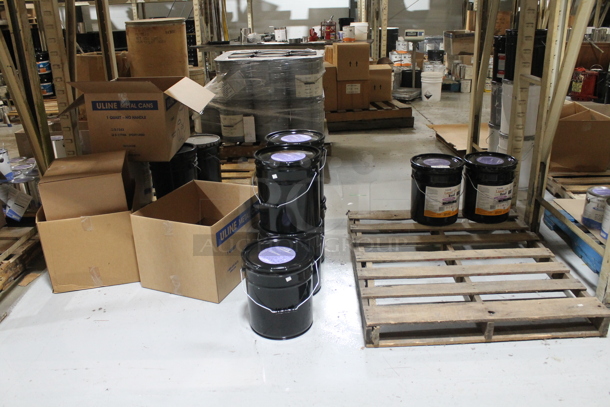 ALL ONE MONEY! Lot of Various Items Including Pallet, Liquid Roof and Cardboard Boxes. BUYER MUST REMOVE. - Image 1 of 5