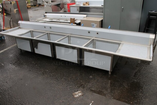 BRAND NEW SCRATCH AND DENT! Regency 600S42424224 Stainless Steel 4 Bay Sink w/ Dual Drain Board. No Legs. Bays 24x24x13.5. Drain Boards 22x26 - Image 2 of 7