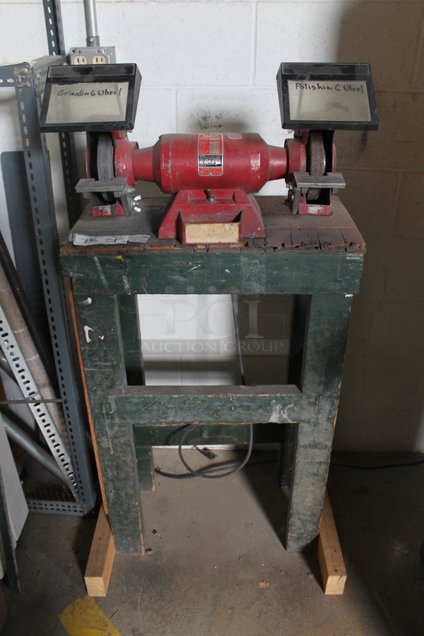 Milwaukee Bench Grinder on Wooden Stand. 115 Volts, 1 Phase. - Image 1 of 7