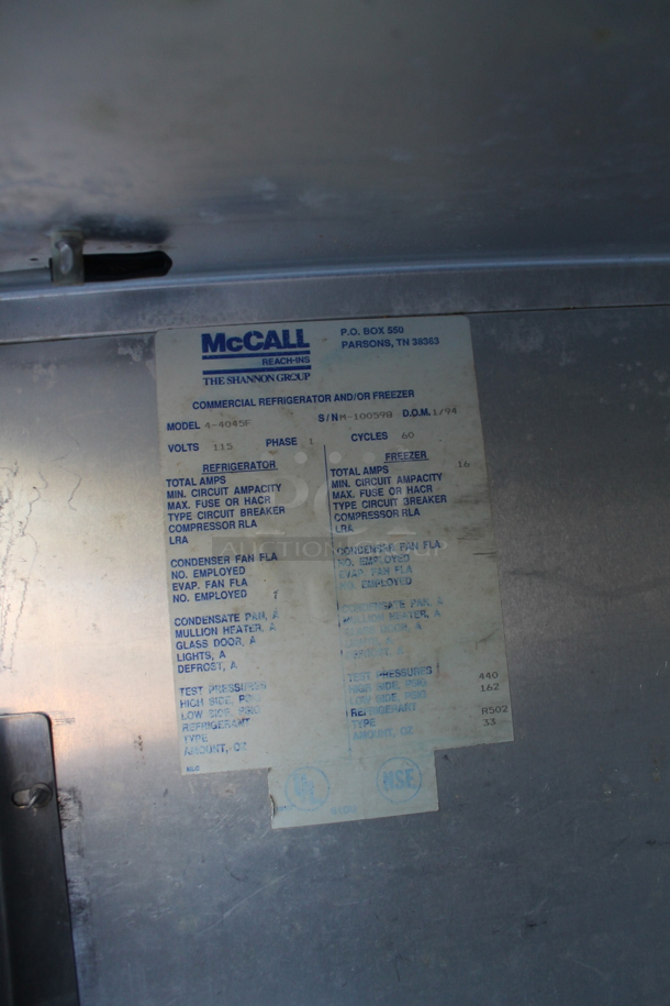 McCall 4-4045F Stainless Steel Commercial 2 Door Reach In Freezer. 115 Volts, 1 Phase. Tested and Does Not Power On - Image 5 of 5