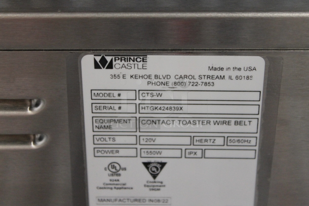 BRAND NEW SCRATCH AND DENT! Prince Castle CTS-W Stainless Steel Commercial Countertop Electric Powered Vertical Contact Toaster. 120 Volts, 1 Phase. Tested and Working! - Image 6 of 6