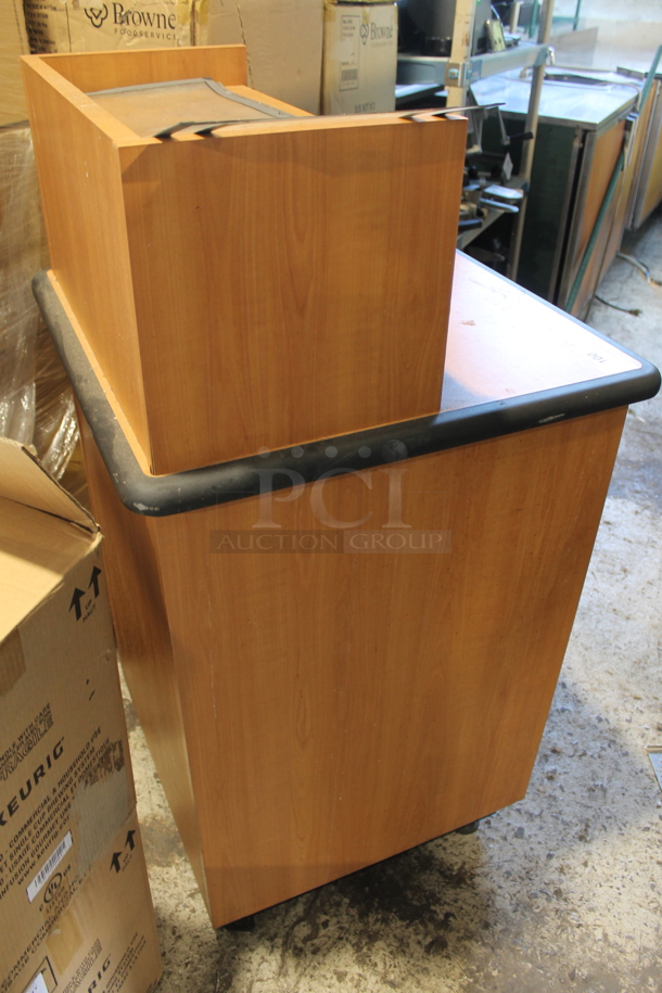 Wood Pattern Trash Can Shell w/ Trash Deposit Hole, Tray Return, Door and Trash Can. - Image 4 of 4