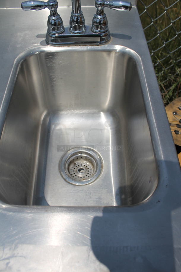 Commercial Stainless Steel Hand Sink With Backsplash And Gooseneck Faucet On Single Door Open Cabinet Base. - Image 3 of 7