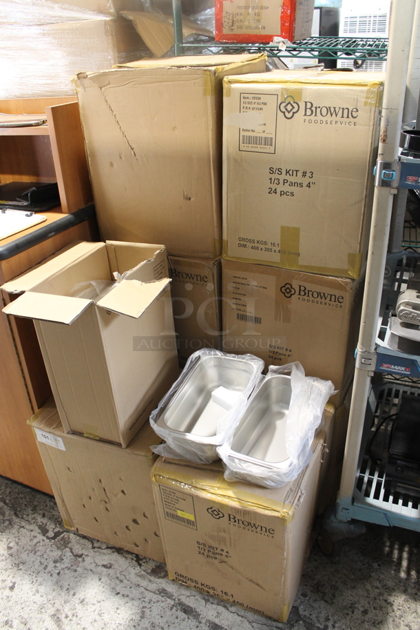8 Boxes of 24 BRAND NEW Browne Stainless Steel 1/3 Size Drop in Bins. 1/3x4. 8 Times Your Bid! - Image 1 of 7