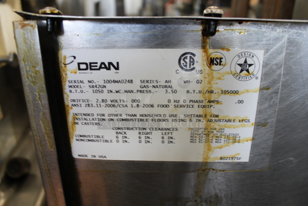 2010 Dean SR42GN Stainless Steel Commercial Floor Style Natural Gas Powered Deep Fat Fryer. 105,000 BTU. - Image 5 of 6