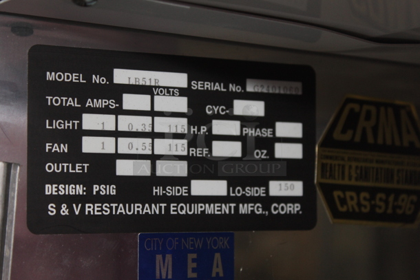 S&V Restaurant LB51R Metal Commercial Countertop Deli Display Case Merchandiser 115 Volts, 1 Phase. Does Not Come w/ Remote Compressor - Image 8 of 8