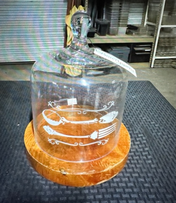 One Wooden Base With NEW Glass Dome.  - Image 1 of 2