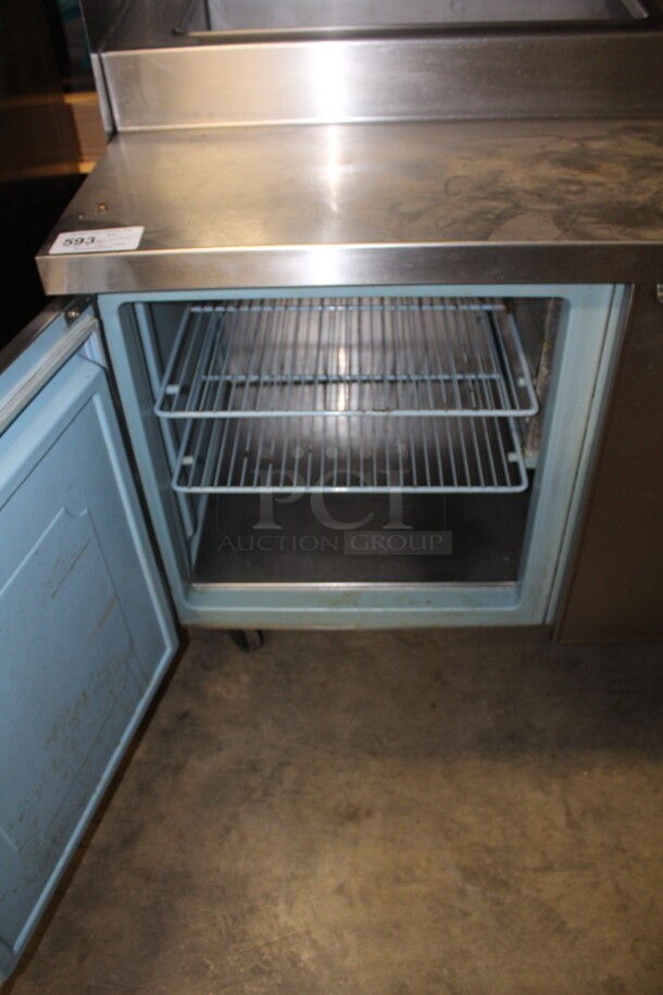 NICE! Delfield 2 Door Refrigerated Prep Table With Overshelves On Casters! 66x32.5x73. 115V/60Hz Working When Pulled!  - Image 4 of 8