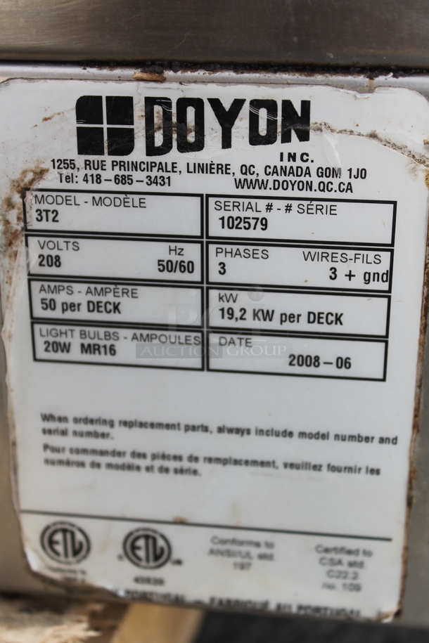 Doyon 3T2 Stainless Steel Commercial Electric Powered Double Deck Bakery Oven. Comes w/ Cooking Stones and 3 Legs. 208 Volts, 3 Phase. - Image 10 of 10