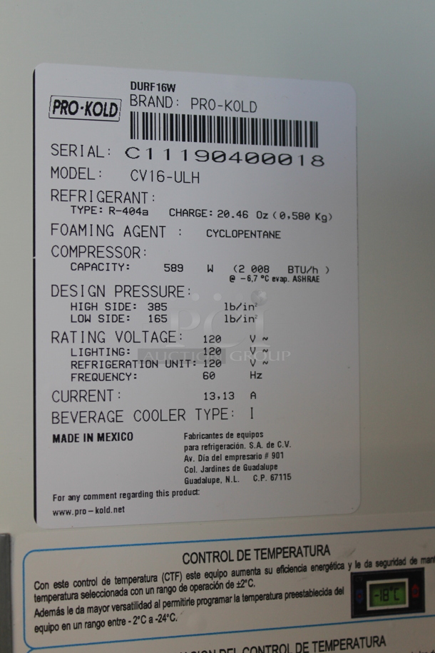 BRAND NEW! Pro-Kold CV16-ULH / DURF 16 W Metal commercial Single Door Reach In Freezer Merchandiser w/ Poly Coated Racks. 115 Volts, 1 Phase. Tested and Working! - Image 6 of 8