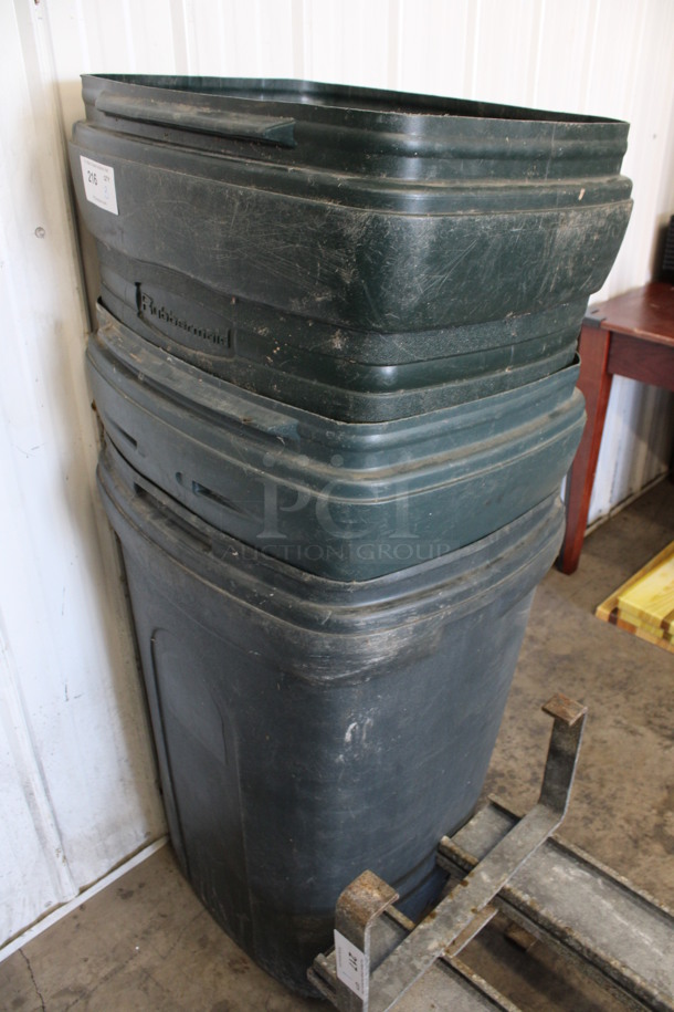 3 Rubbermaid Green Poly Trash Cans. 24x20x38. 3 Times Your Bid! - Image 2 of 3